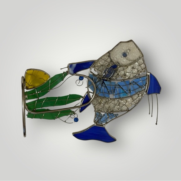 Multi-Colored Stained Glass Mosaic Fish Figurine/Art on Metal Stand - Picture 10 of 11